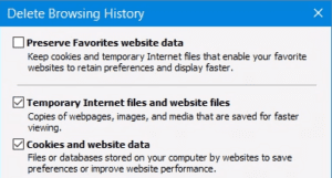Internet Explorer settings and clearing cache