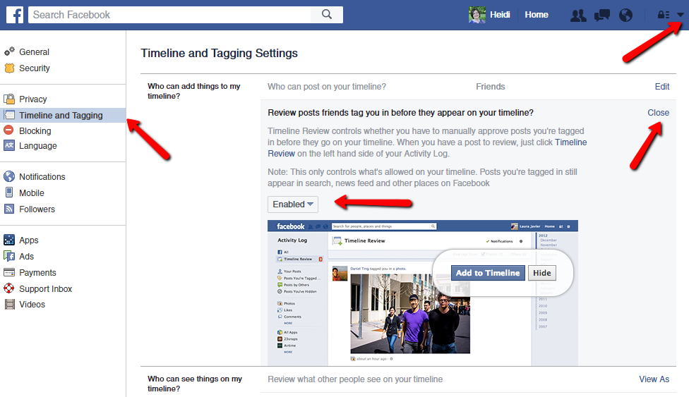 Timeline Review Screen for Facebook Tags