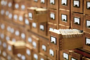 card catalog in library with drawer pulled out