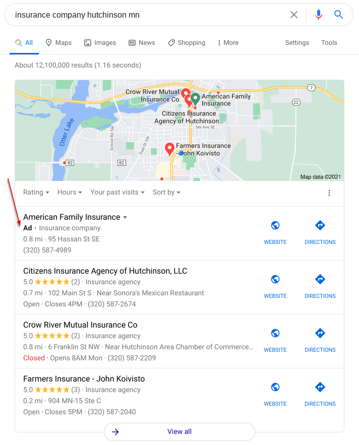 Google Local Search Ad example