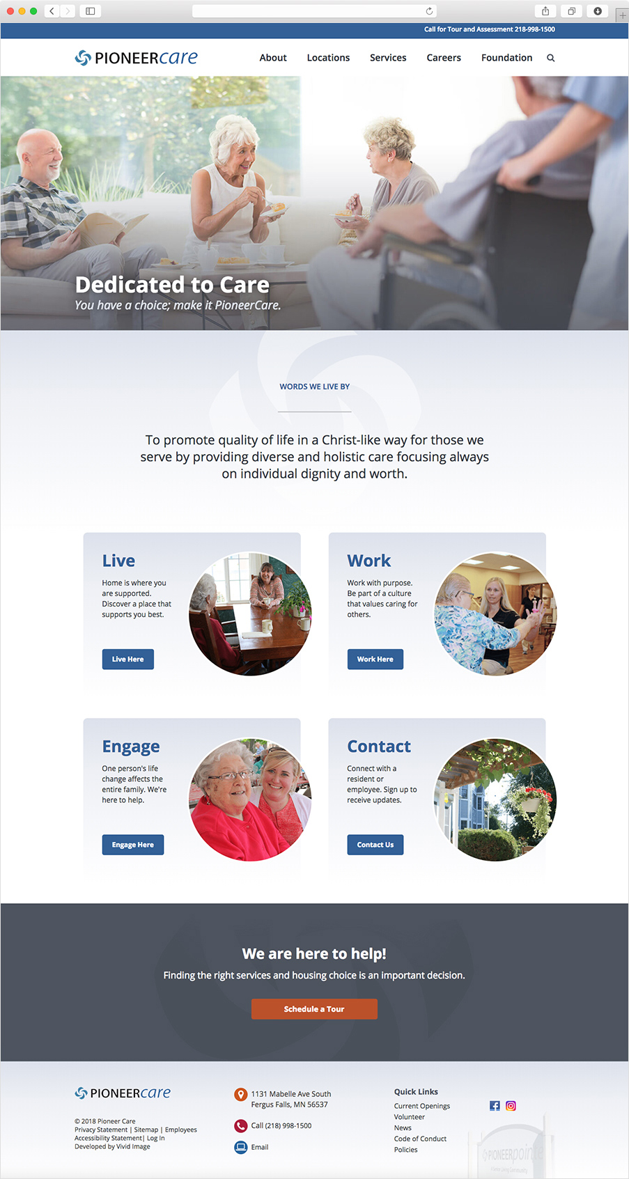 Pioneer Care website homepage