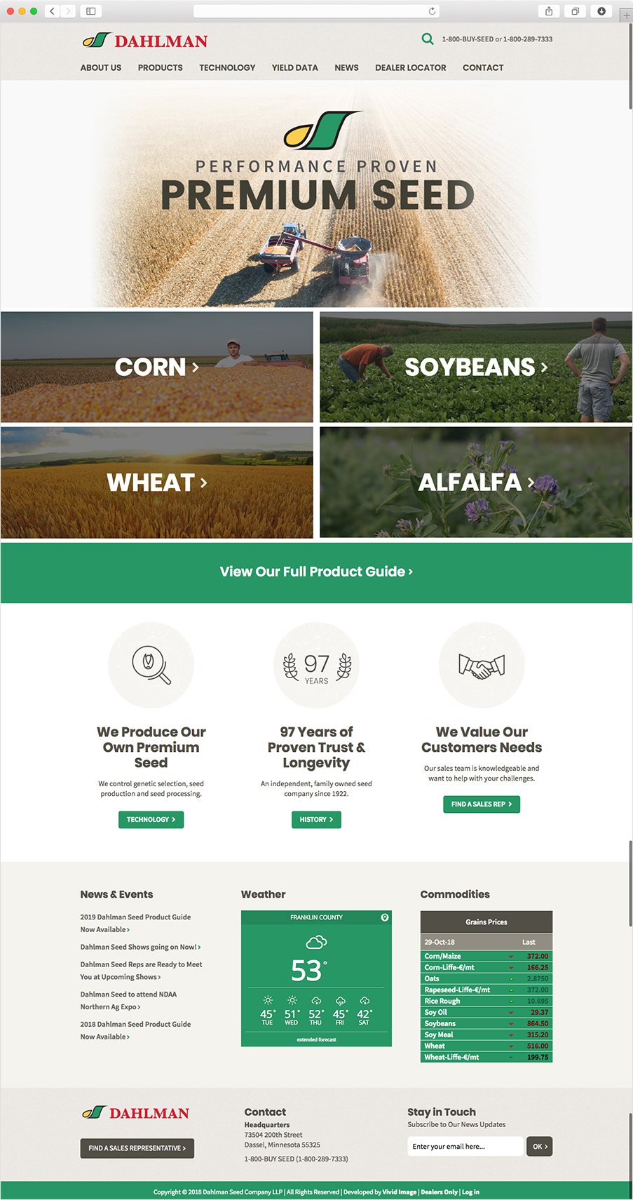 Dahlman Seed Homepage design