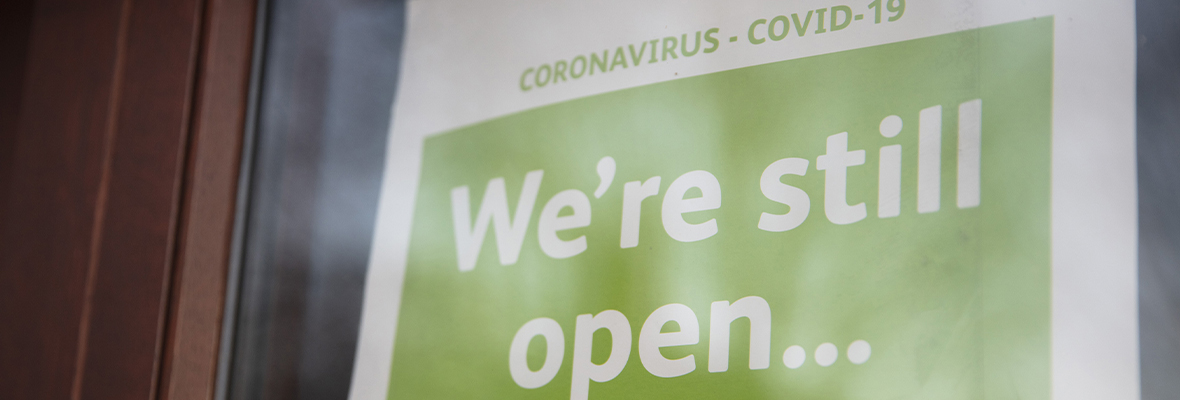 Sign saying we are still open during coronavirus