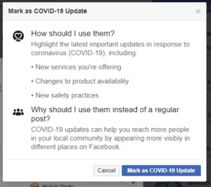 Facebook COVID-19 Post Option Description