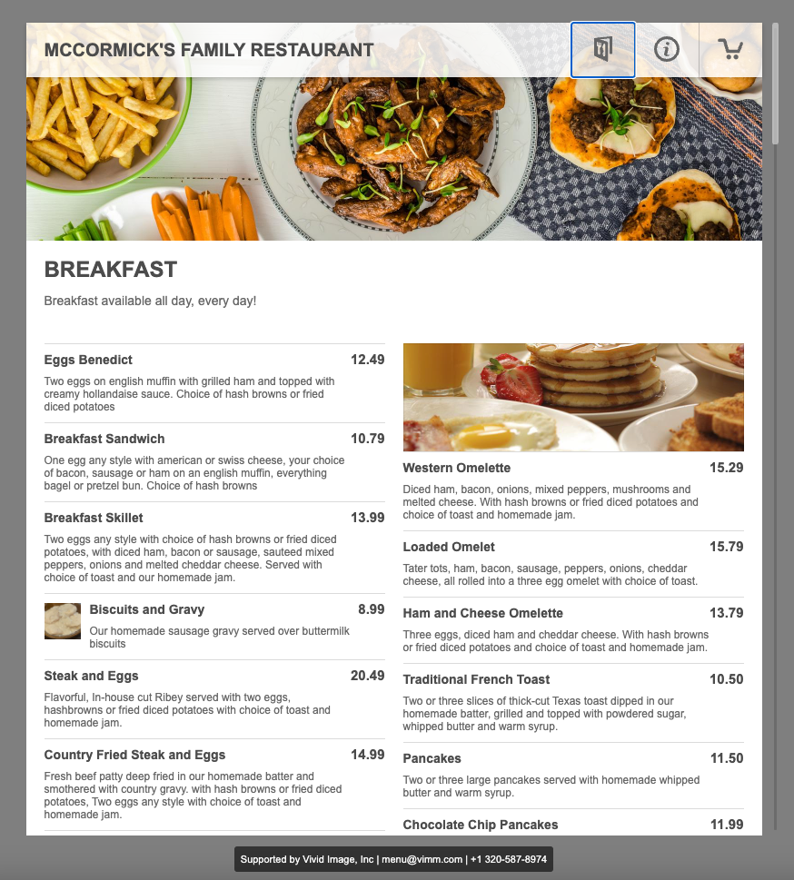 McCormicks online menu