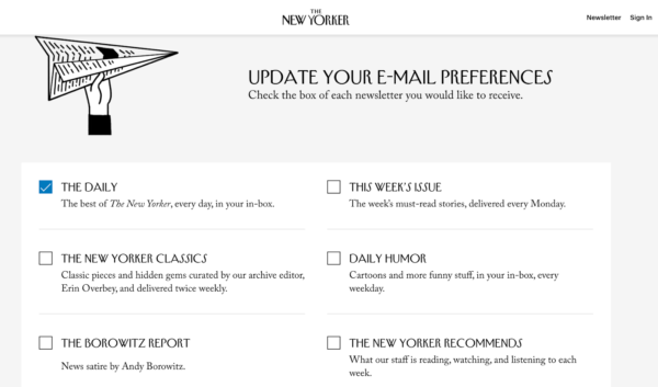 The New Yorker Opt Out Email example