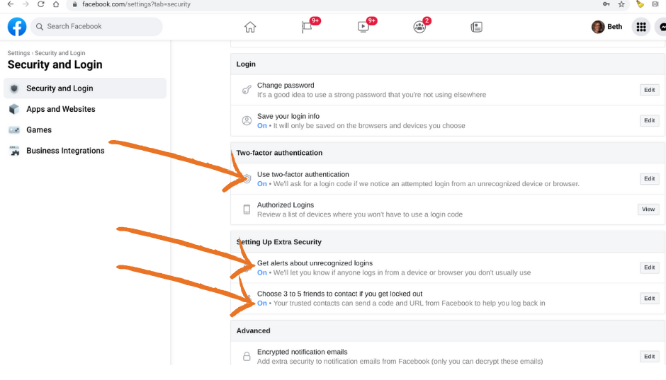 how to setup 2 way authentication facebook