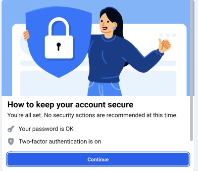 Facebook confirmation of 2-factor authentication.