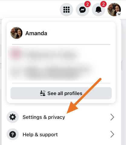 Settings & Privacy in the Facebook menu.