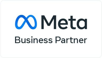 Meta Business Partner logo featuring a blue infinity symbol followed by the word Meta in bold black text, with Business Partner written below in smaller black letters on a white background.