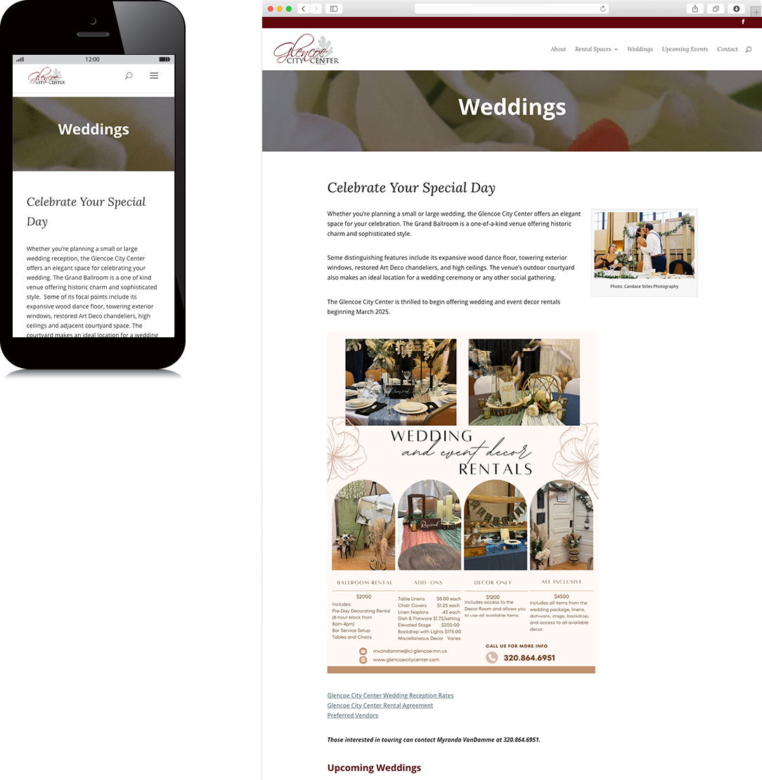 Glencoe Weddings page of website