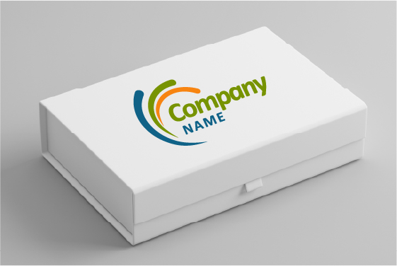 Generic company logo on white box packaging mockup.