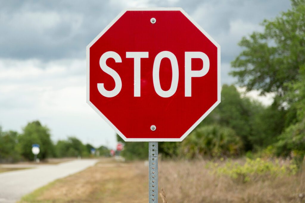Stop sign with high contrast colors.