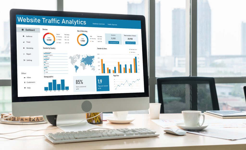 Website analytics on computer screen