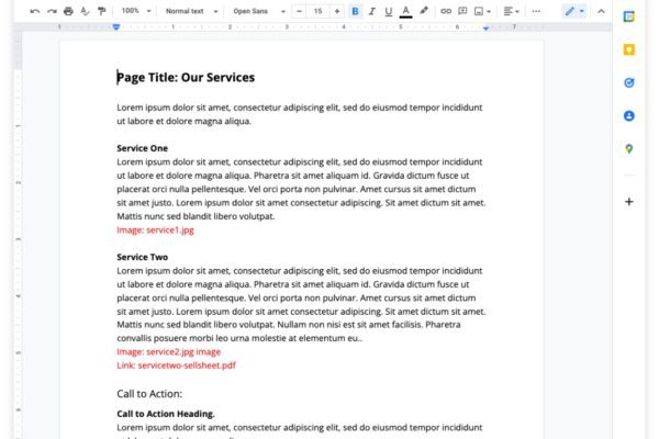 Example of page content in Google Docs