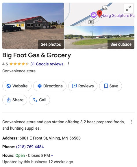 Big Foot Gas & Grocery Google Business Profile
