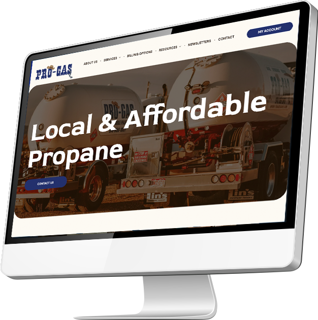Pro Gas website displaying on a computer monitor.