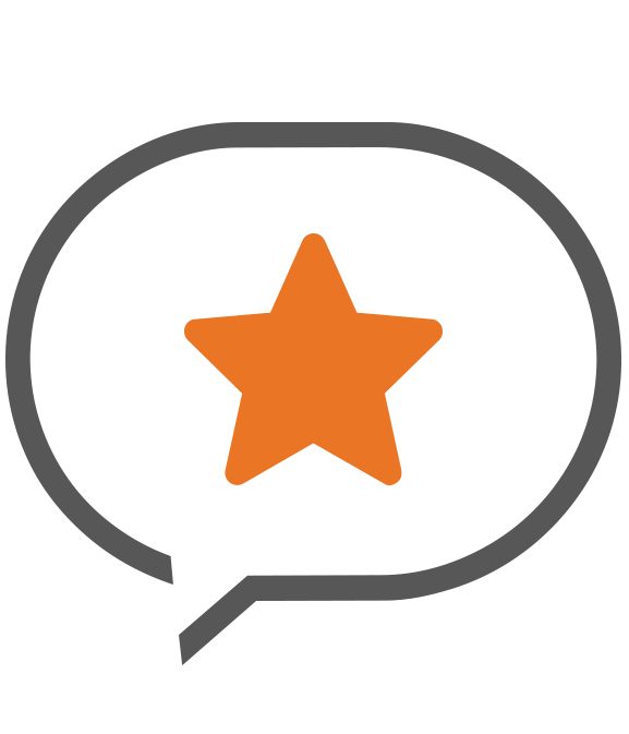 A gray speech bubble outline containing an orange five-pointed star in the center, on a light gray background.