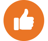 A white thumbs-up icon inside an orange circle, symbolizing approval or a positive response.