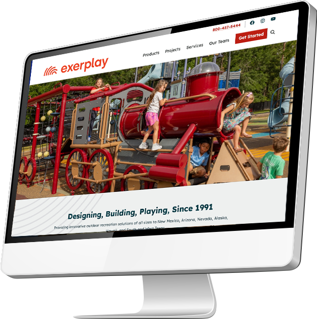 Exerplay homepage displayed on a computer monitor.