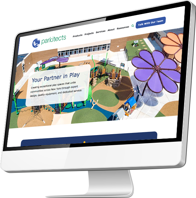 Parkitects homepage displayed on a computer monitor.