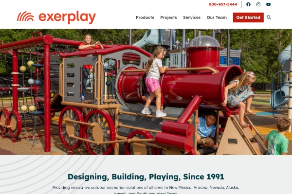ExerPlay homepage showing children on a playground.