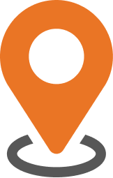 An orange map location pin icon with a hollow center, placed above a gray circular marker representing a location on a map, highlights the importance of a website for AI-driven navigation and precise location services.
