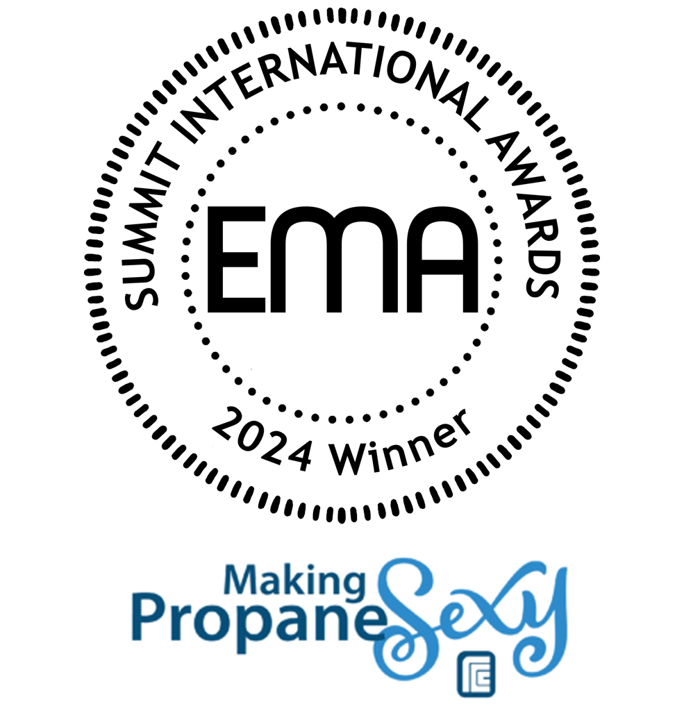 A circular badge reads Summit International Awards EMA 2024 Winner. Below, the logo says Making Propane Sexy with a stylized blue script and a small abstract symbol.