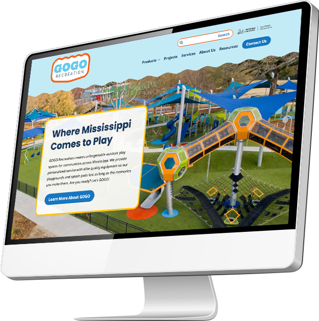 GOGO Recreation homepage displayed on a monitor.