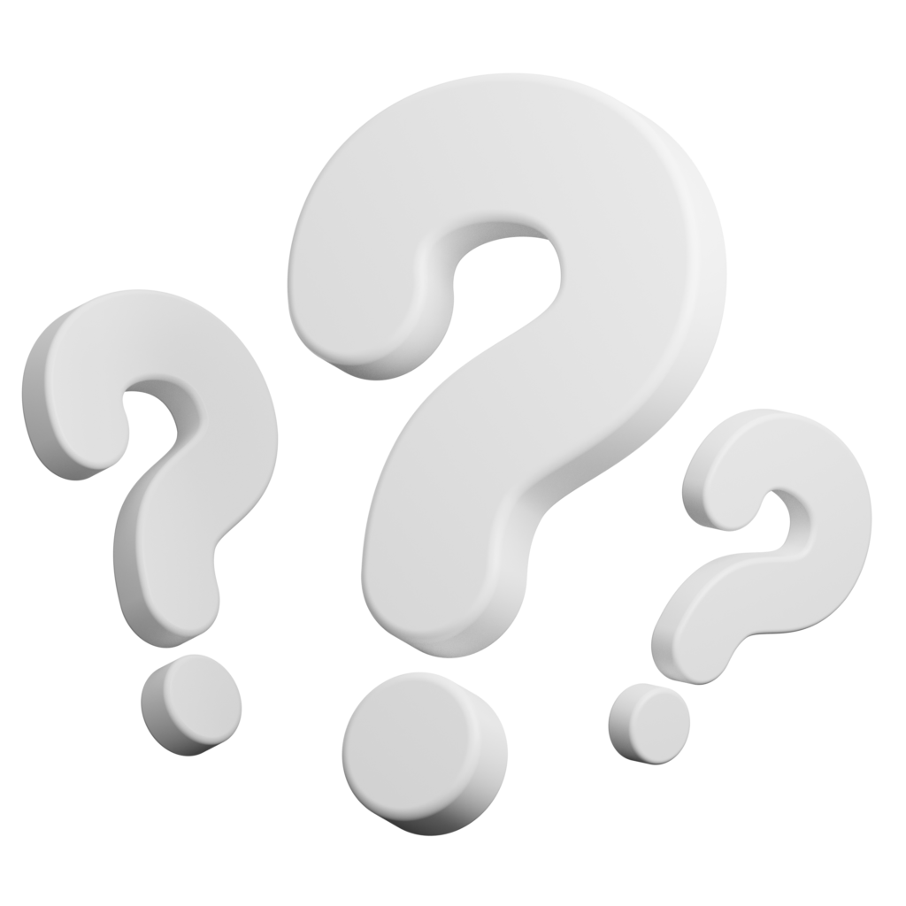 Three large, white 3D question marks on a plain, light background, arranged at different angles and sizes.