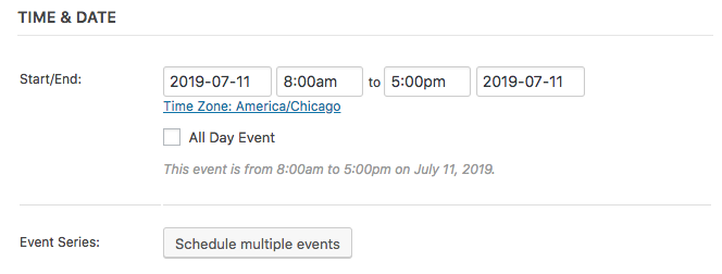 Setting the time and date for an event