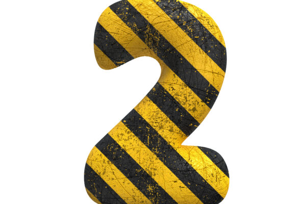 The number 2 with a distressed yellow and black hazard stripe pattern.